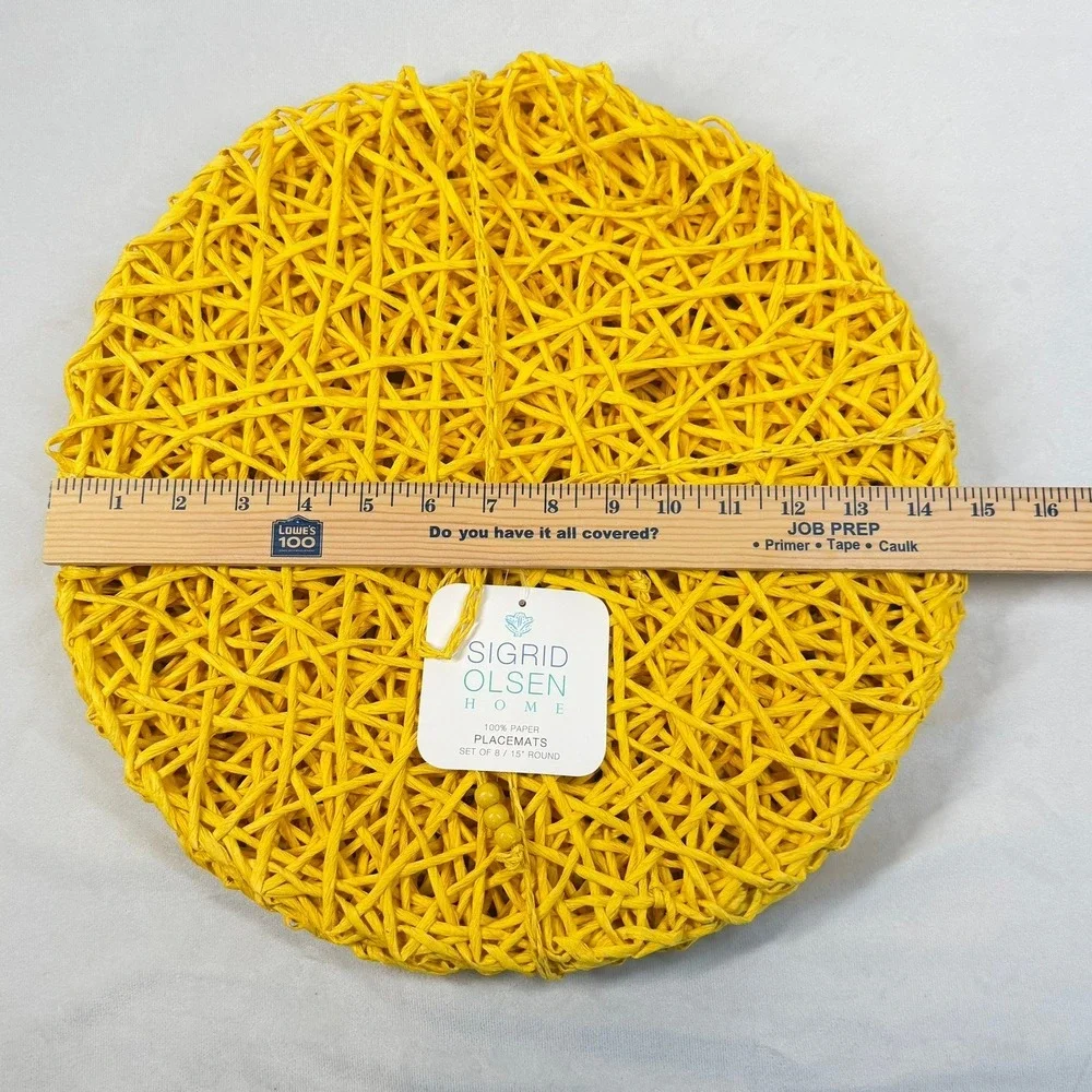 Sigrid Olsen Home Placemats Yellow Woven Paper Round Set of 8, 14.5